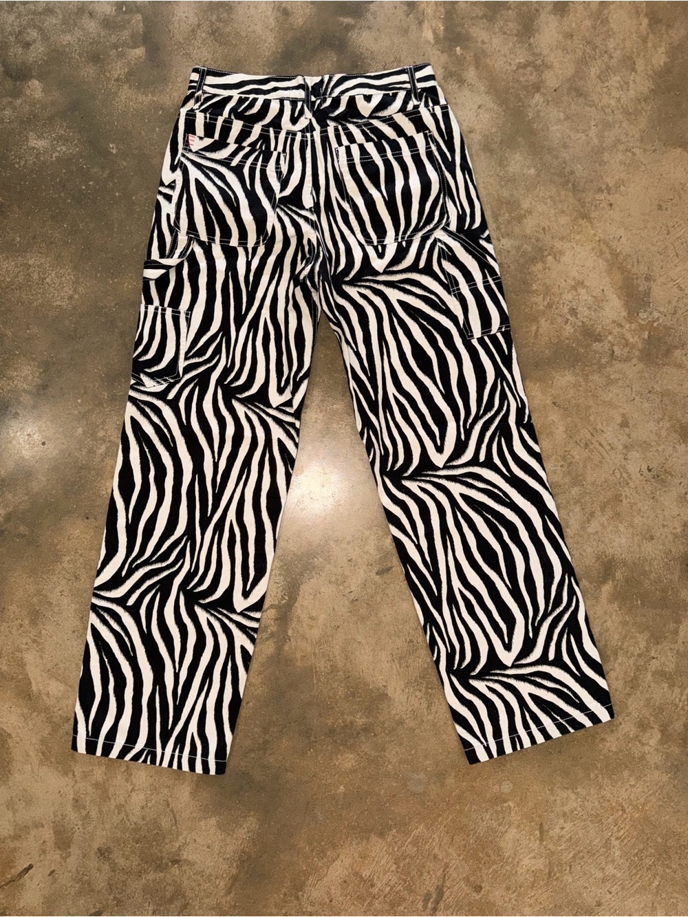 BDG Zebra Print Carpenter Utility Pants Wide Leg Black White 26 - Picture 2 of 13
